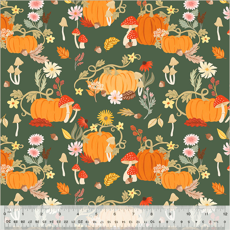 Windham Fabrics Harvest Gathering Pumpkin Patch Spruce Fabric