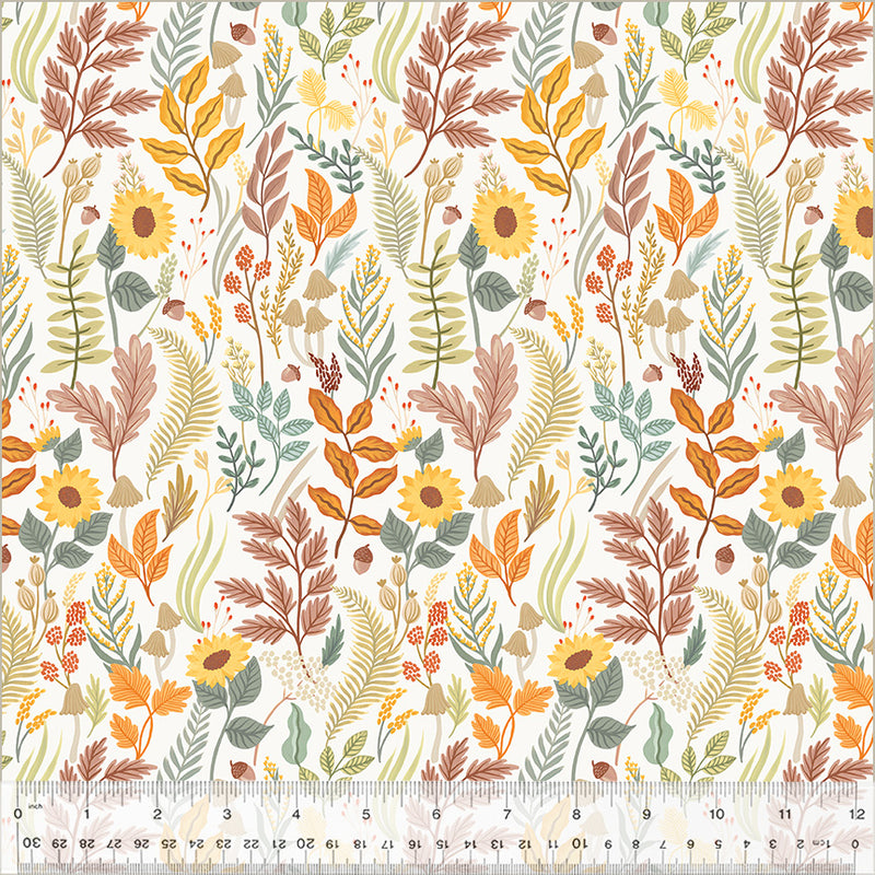 Windham Fabrics Harvest Gathering Foraged Leaves Cloud White Fabric