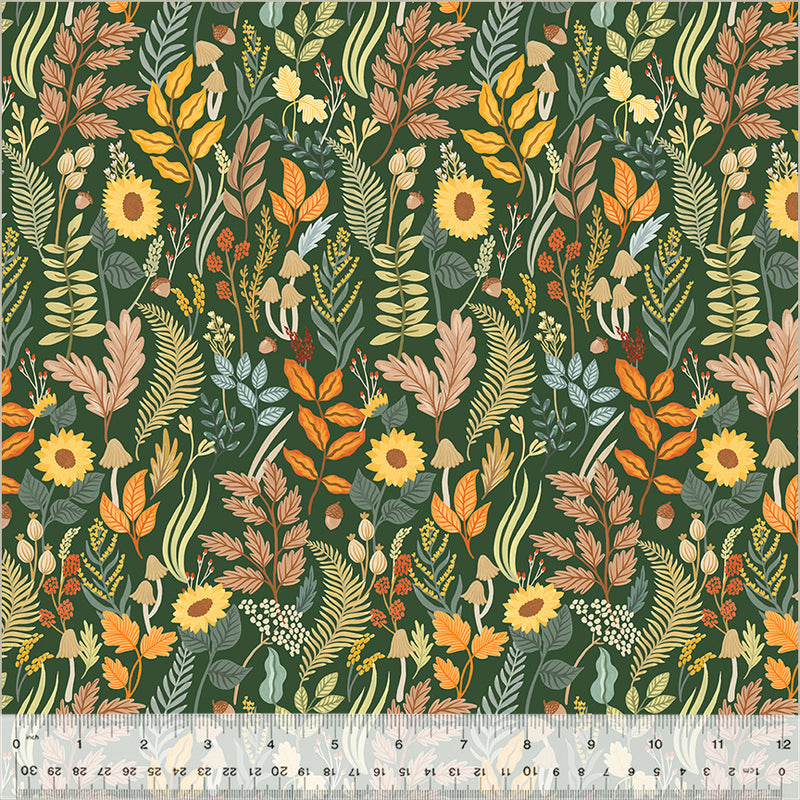 Windham Fabrics Harvest Gathering Foraged Leaves Evergreen Fabric