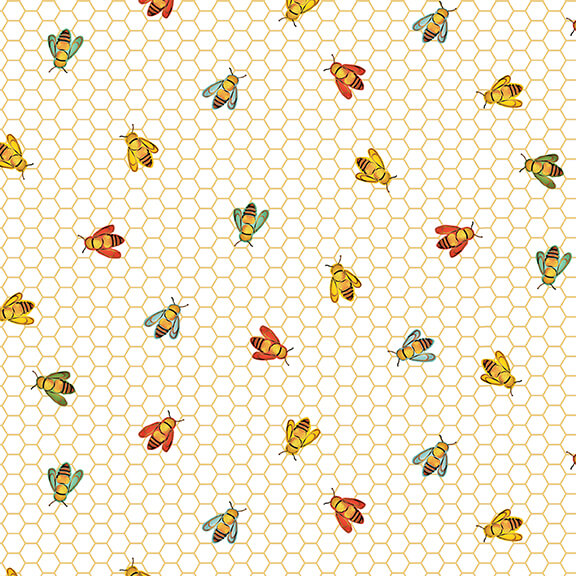 Studio E Fabrics Poppy Days White Bees on Honeycomb Fabric ONLINE PURCHASE ONLY