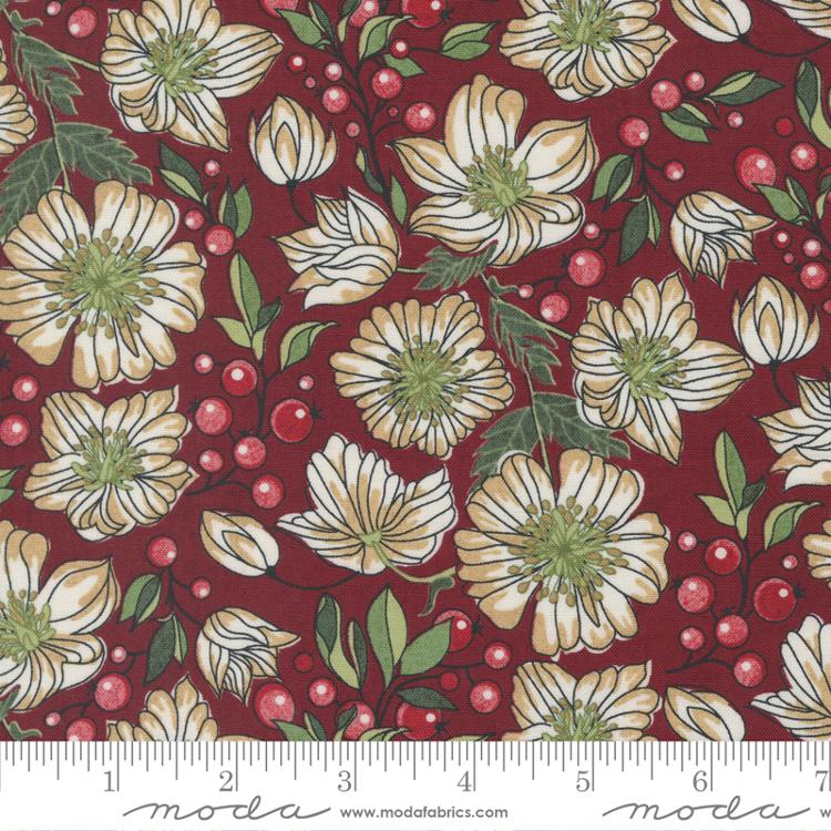 Moda Jolly Good Christmas Rose Florals Cranberry Fabric