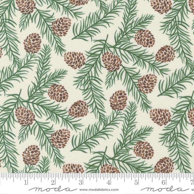 Moda Holidays At Home Pinecones Snowy White Fabric