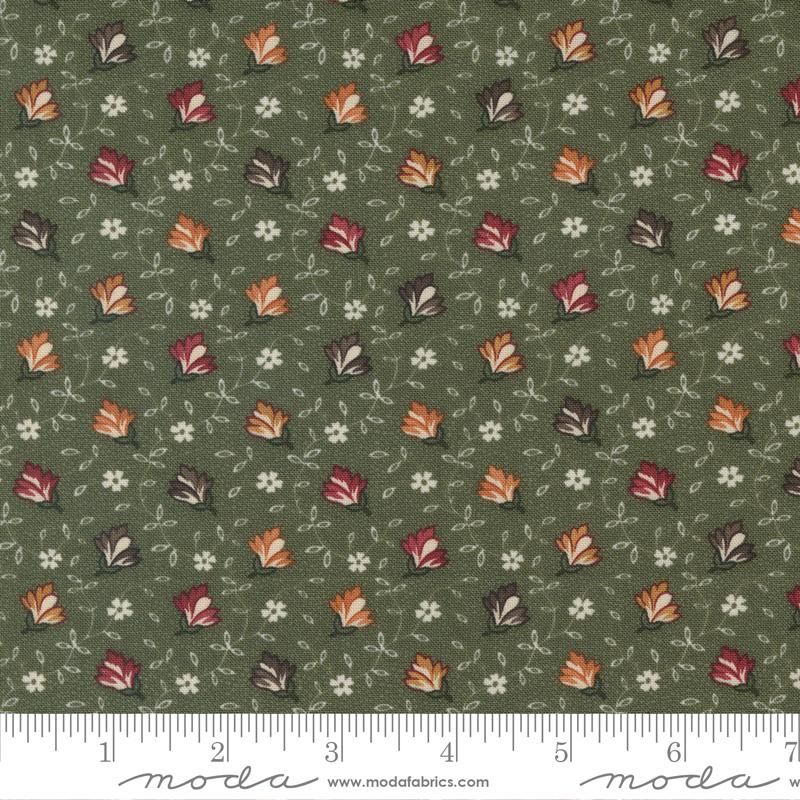 Moda Fluttering Leaves Late Bloomers Evergreen Fabric