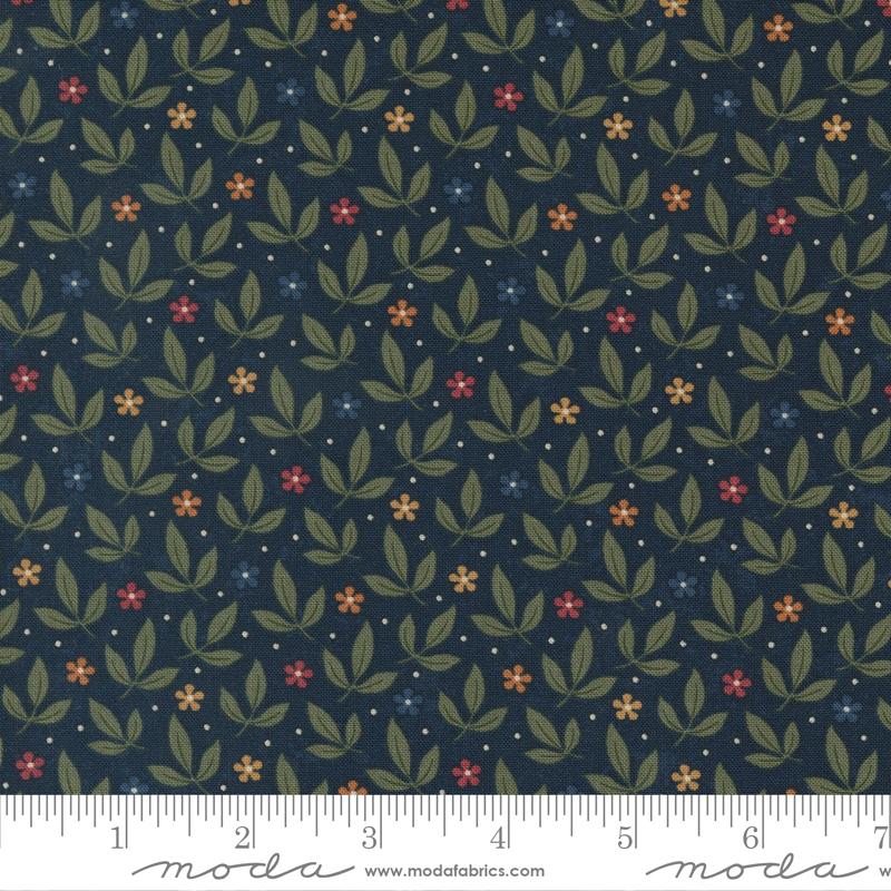 Moda Fluttering Leaves Small Floral Leaves Blue Spruce Fabric