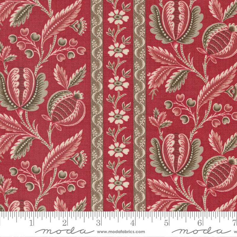 Moda Chateau De Chantilly Picardy Floral Stripe Rouge Fabric