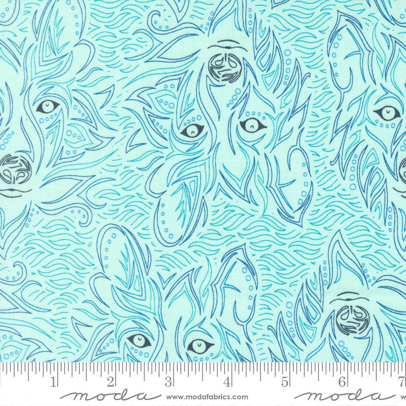 Moda Land Of Enchantment Lobo Wolf Green Aqua Fabric