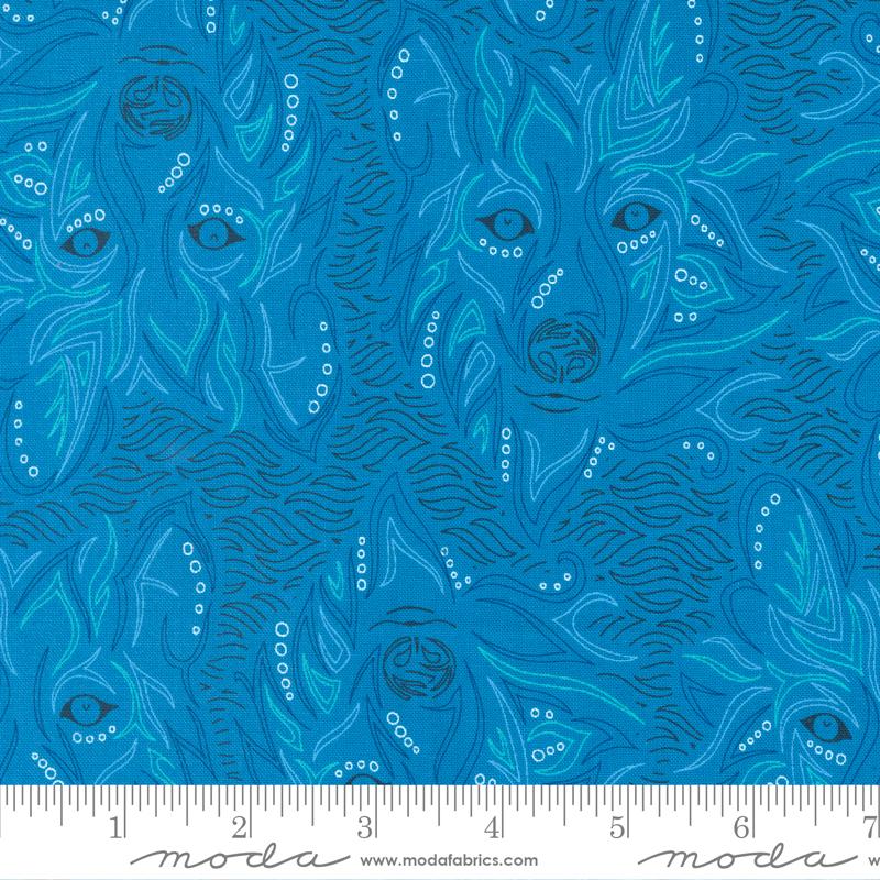 Moda Land Of Enchantment Lobo Wolf Hacienda Blue Fabric