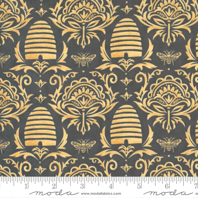 Moda Honey Lavender Beeskep Damask Charcoal Fabric