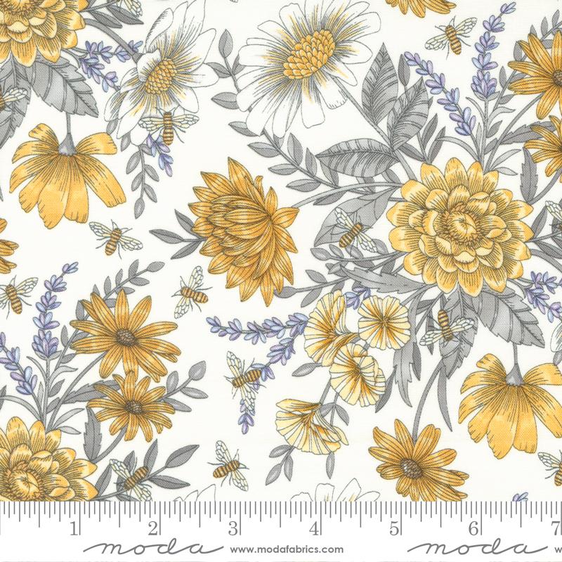 Moda Honey Lavender Florals And Bees Milk Fabric