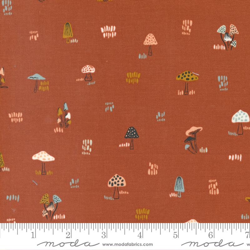 Moda Woodland Wildflowers Micro Mushrooms Rust Fabric