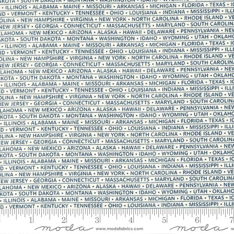 Moda American Gatherings II State Stripe Text Dove Navy Fabric