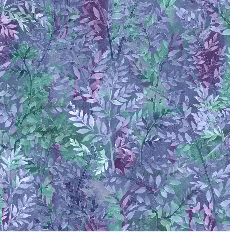 Oasis Fabrics Mystic Nature 2 Leaf Blender Blue Fabric