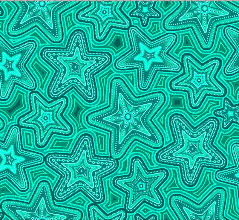 Oasis Fabrics Sahul Land Teal Stars Fabric