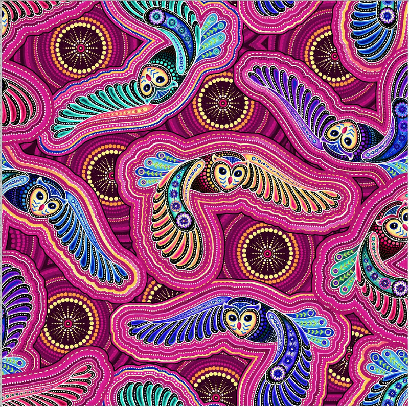 Oasis Fabrics Sahul Land Pink Owls Fabric