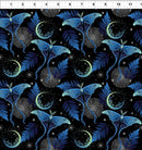 In The Beginning La Luna Lunar Moths Blue Silver Fabric