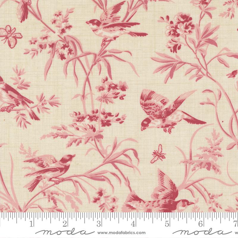 Moda Antoinette Pearl Faded Red Aviary De Trianon Fabric