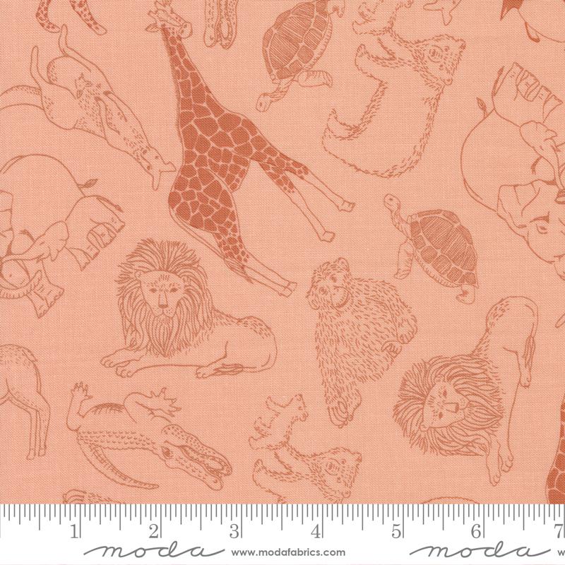 Moda Noah's Ark Animal Toss Peach Fabric