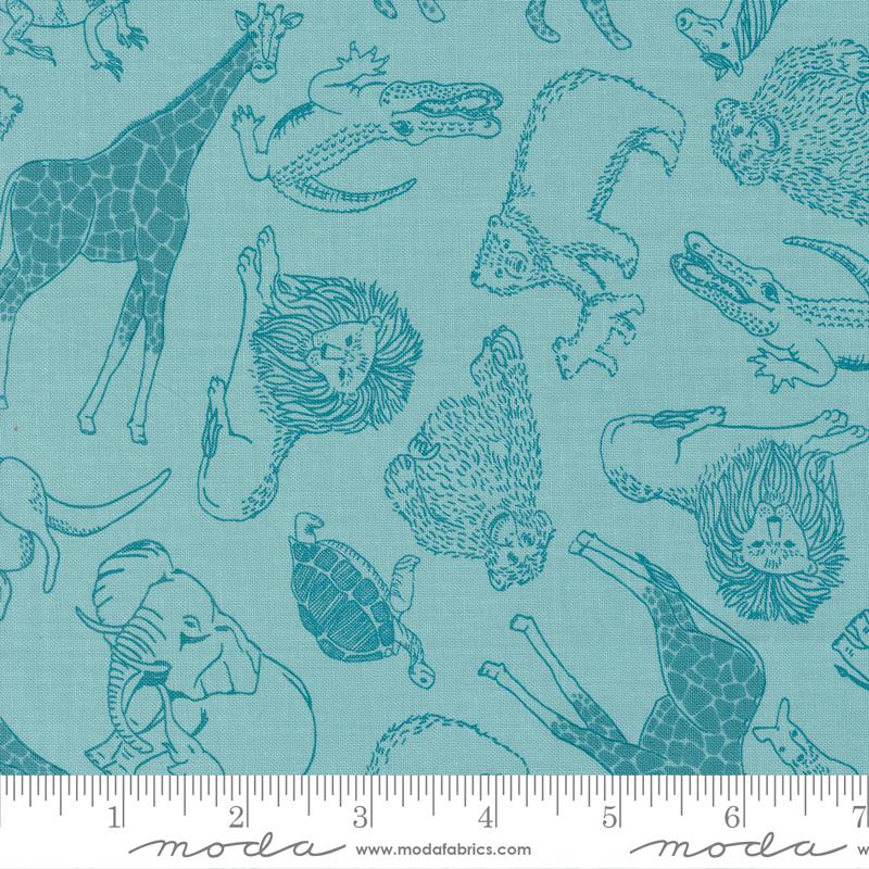 Moda Noah's Ark Animal Toss Sky Fabric