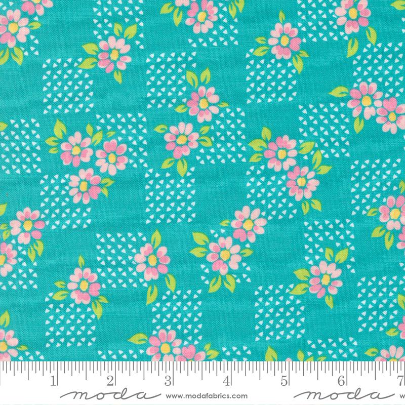 Moda On The Bright Side Blue Razz Fields Small Floral Fabric