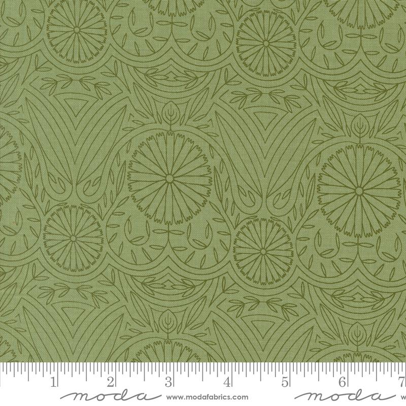 Moda Imaginary Sage Flower Lines Damask Fabric