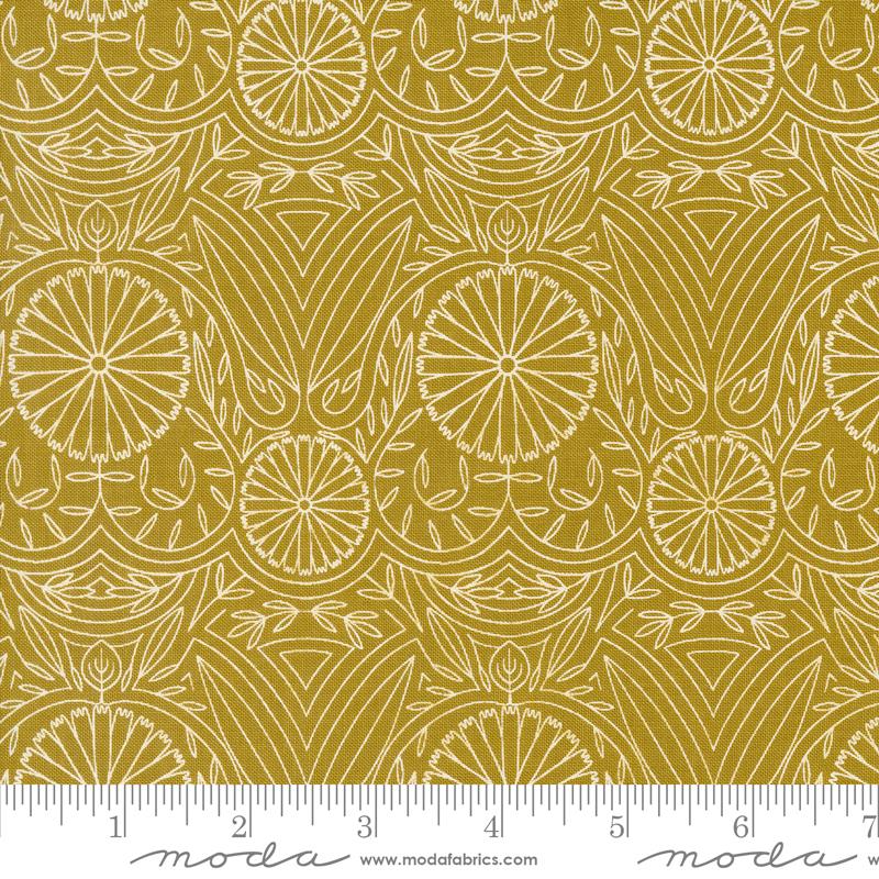 Moda Imaginary Golden Flower Lines Damask Fabric