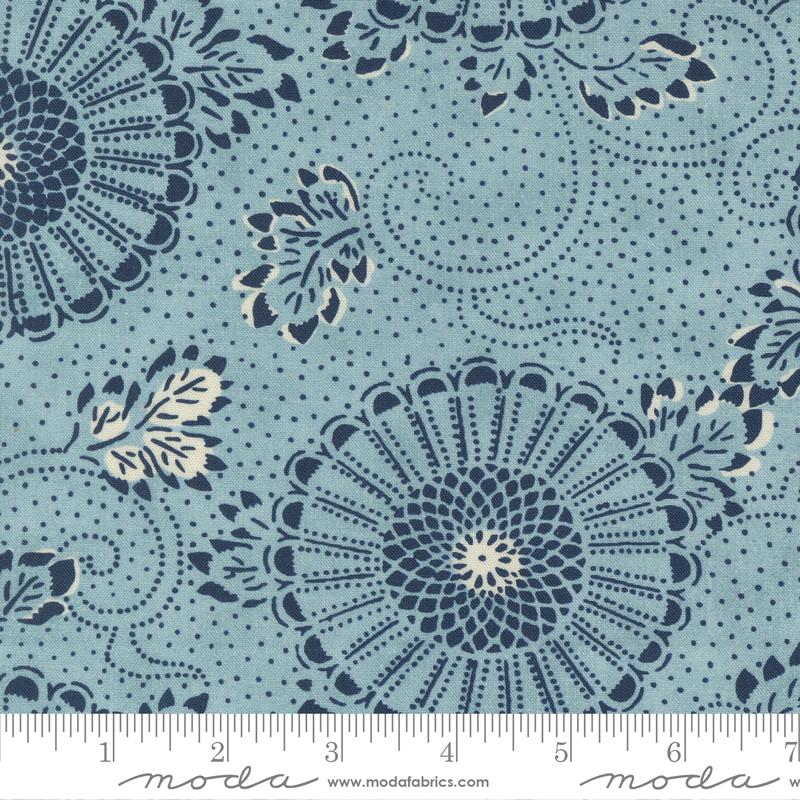 Moda Indigo Blooming Water Kiku Florals Fabric