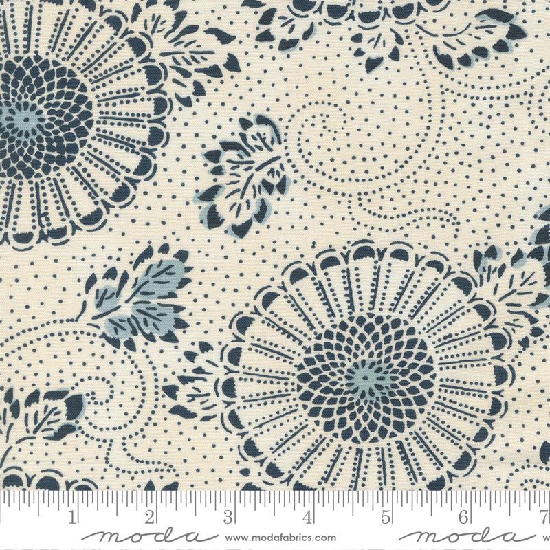 Moda Indigo Blooming Sand Midnight Kiku Florals Fabric