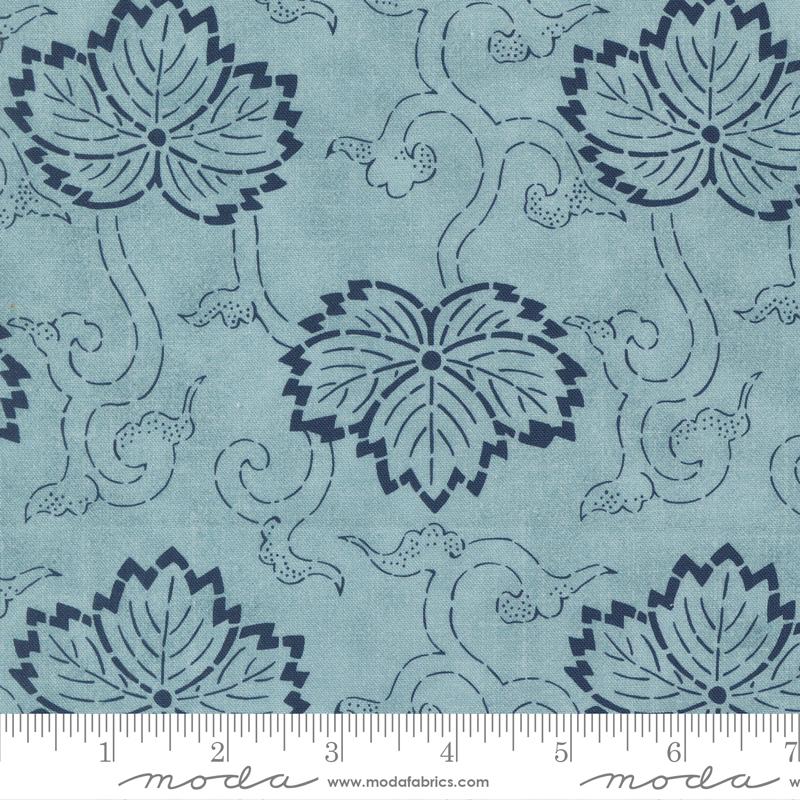 Moda Indigo Blooming Water Hasu Florals Fabric