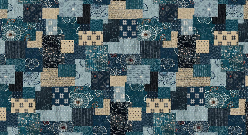 Moda Indigo Blooming Multi Koraju Patchwork Fabric