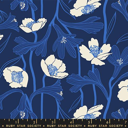 Moda Water Navy Water Flowers Fabric