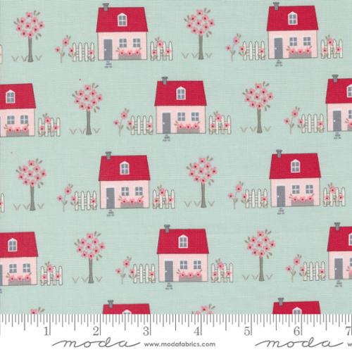 Moda My Summer House Aqua Novelty Houses Fabric