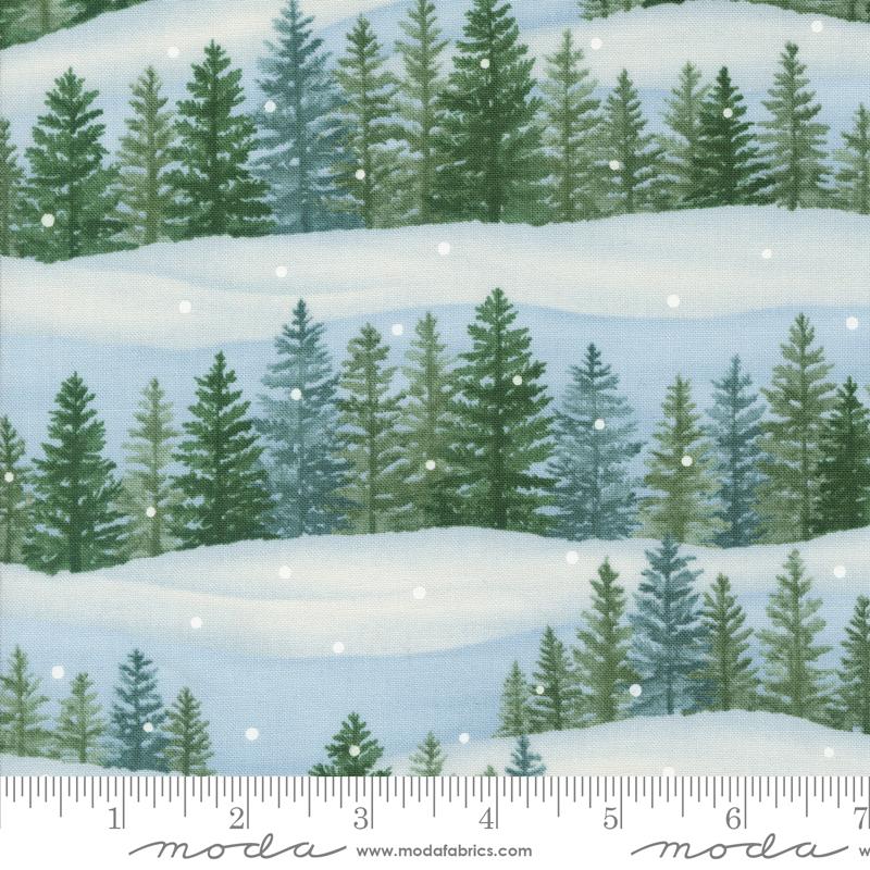 Moda Woodland Winter Trees Sky Blue Fabric