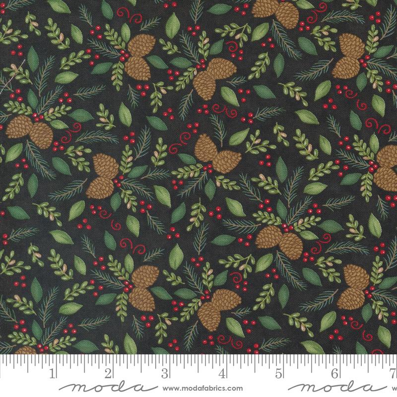 Moda Woodland Winter Pine Cones Charcoal Black Fabric