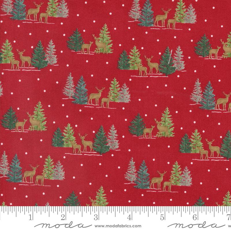 Moda Woodland Winter Tiny Tree Deer Cardinal Red Fabric