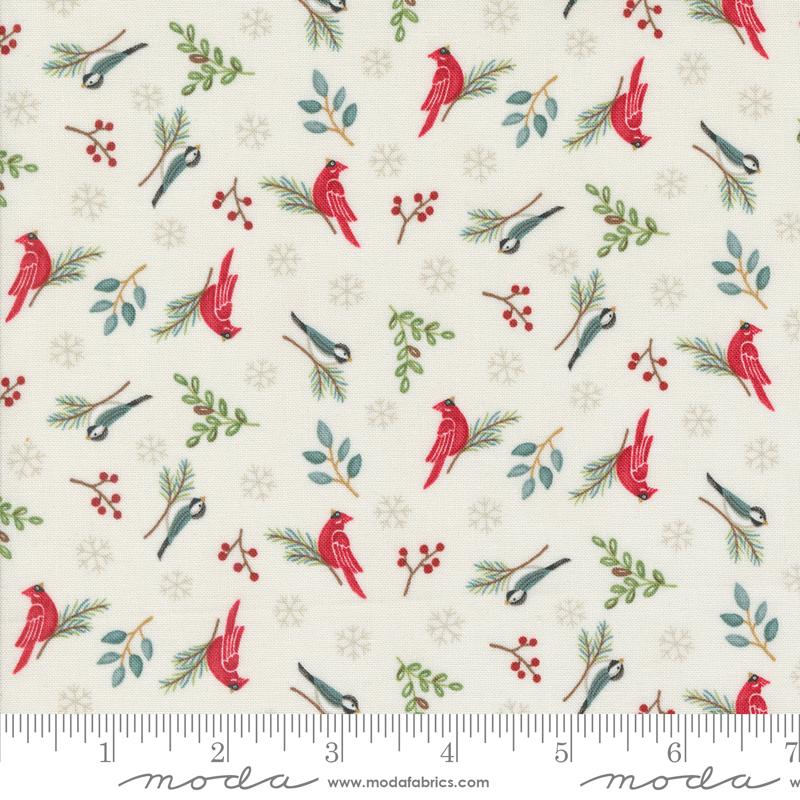 Moda Woodland Winter Winter Birds Snowy White Fabric