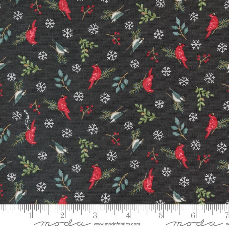 Moda Woodland Winter Winter Birds Charcoal Black Fabric