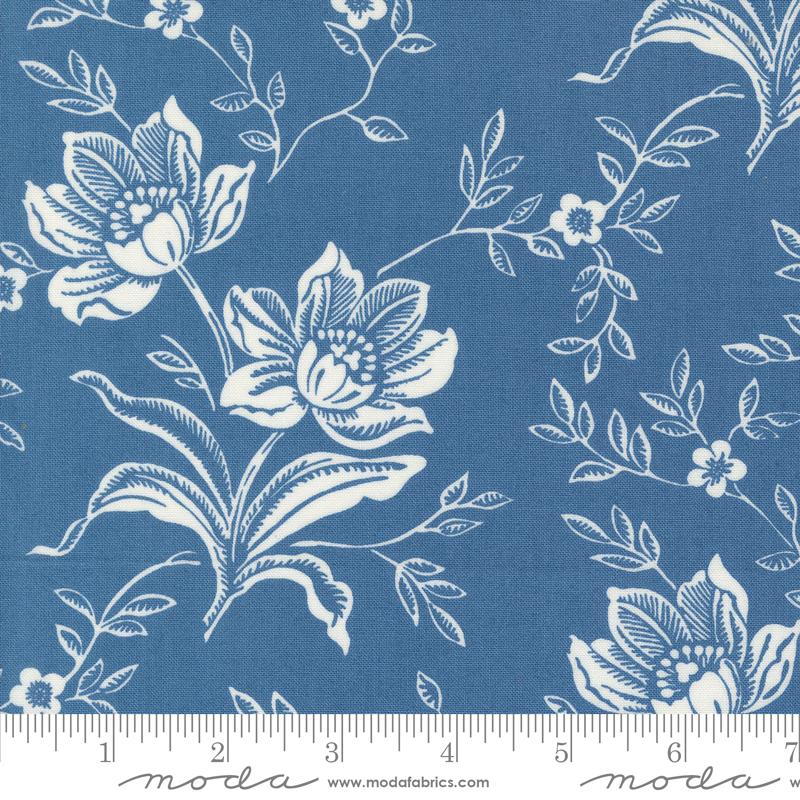 Moda Denim And Daisies Woodcut Bloom Denim Fabric