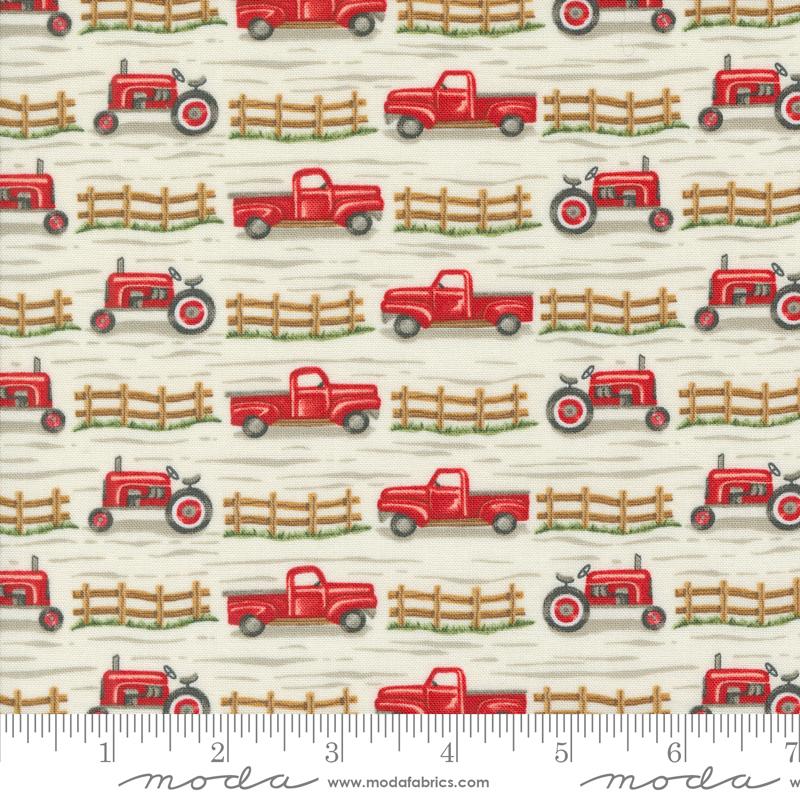 Moda Willows Farm Trucks And Tractors Cloud Fabric