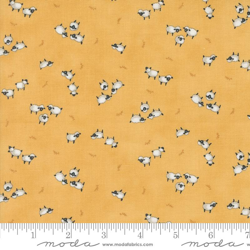 Moda Willows Farm Sheep In The Pasture Goldenrod Fabric