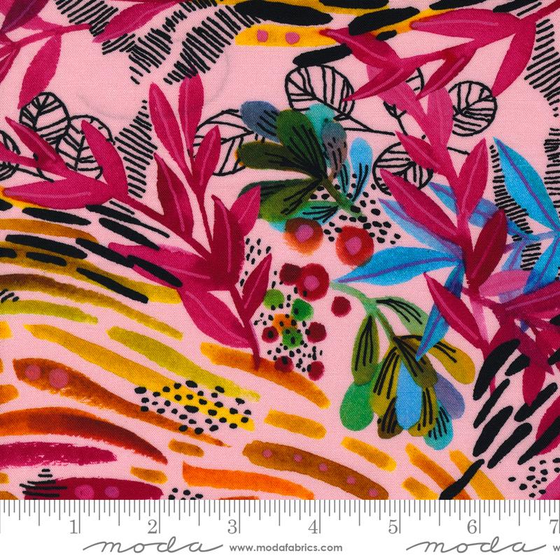 Moda Playgrounds Wild Leaves Pink Fabric