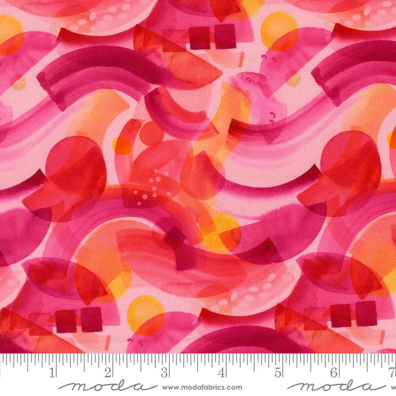 Moda Playgrounds Abrstract Waves Pink Fabric