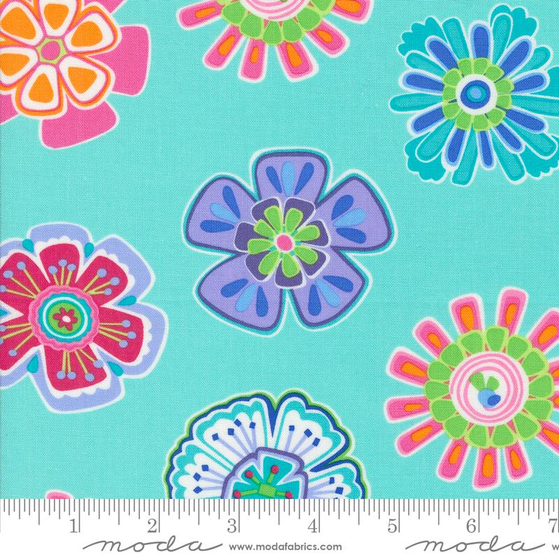 Moda Fiesta Party Time Florals Aqua Fabric
