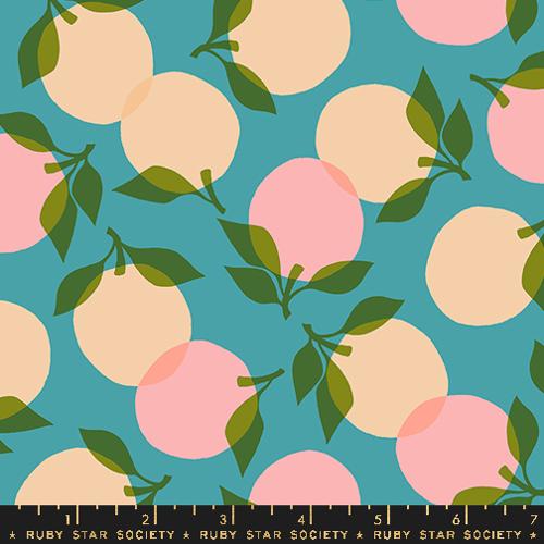 Ruby Star Society Juicy Tumbling Peach Dark Turquoise Fabric