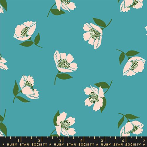 Ruby Star Society Juicy Fluttering Florals Dark Turquoise Fabric