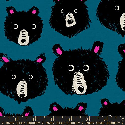 Moda Teddy And The Bears Teal Canvas Fabric