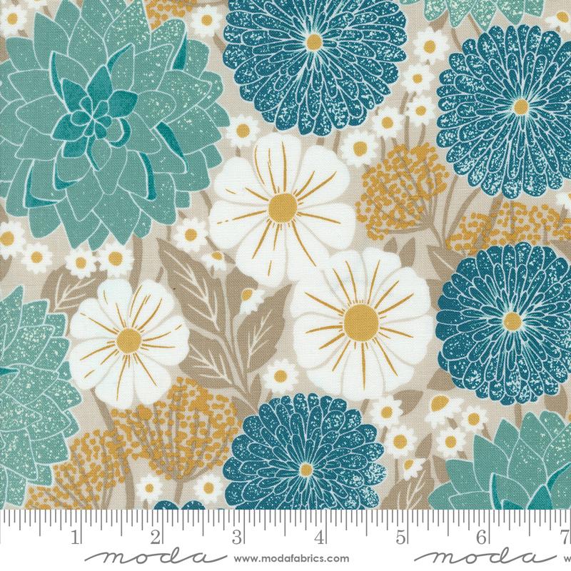 Moda Field Of Flowers Dahlias And Zinnias Flax Fabric