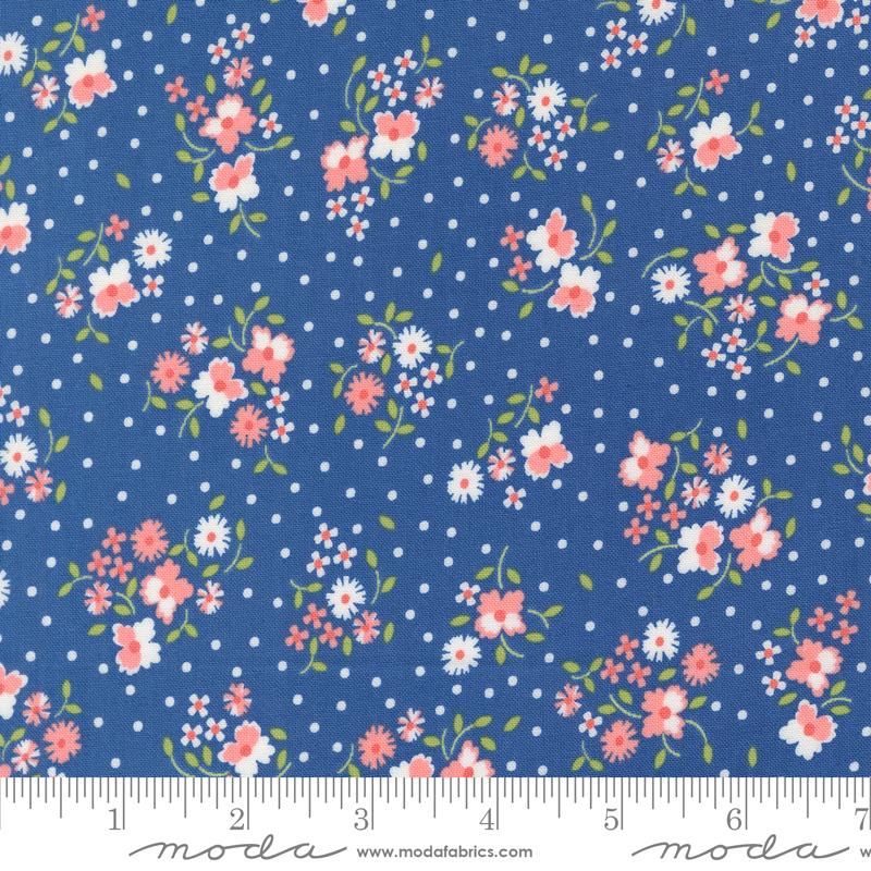 Moda Cali & Co Small Flower Dot Cobalt Fabric