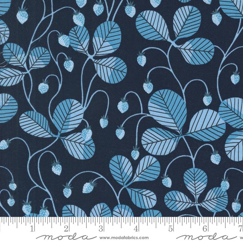 Moda Love Letter Strawberry Vines Peacoat Fabric
