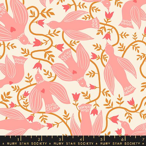 Ruby Star Society Endpaper Hummingbirds Natural Fabric