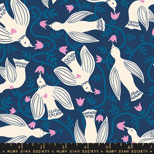 Ruby Star Society Endpaper Hummingbirds Bluebell Fabric